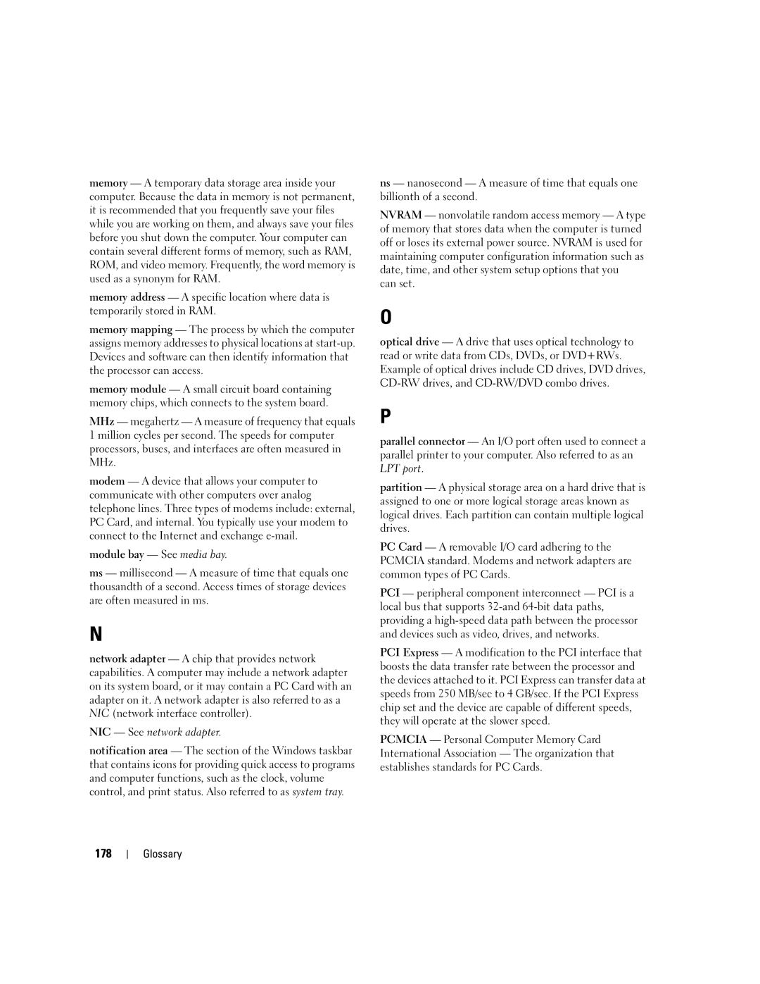 Dell PD598 owner manual 178, NIC See network adapter 