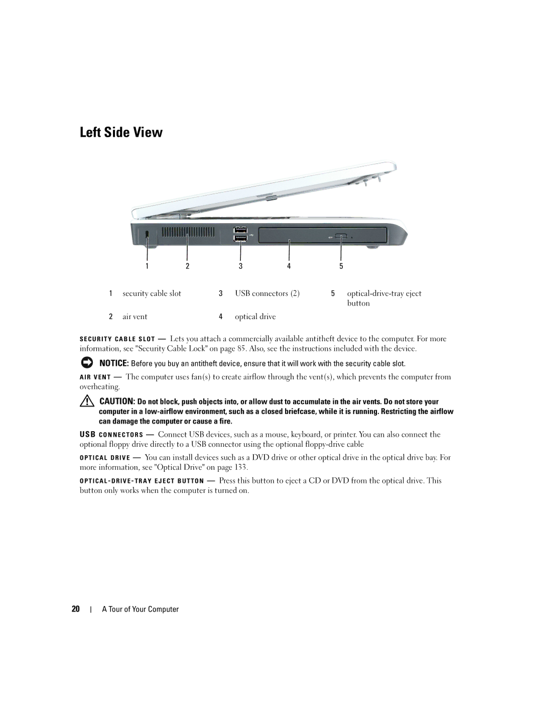 Dell PD598 owner manual Left Side View 