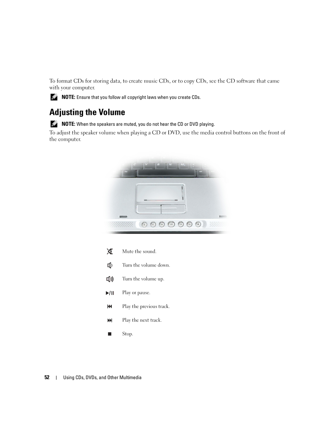 Dell PD598 owner manual Adjusting the Volume 