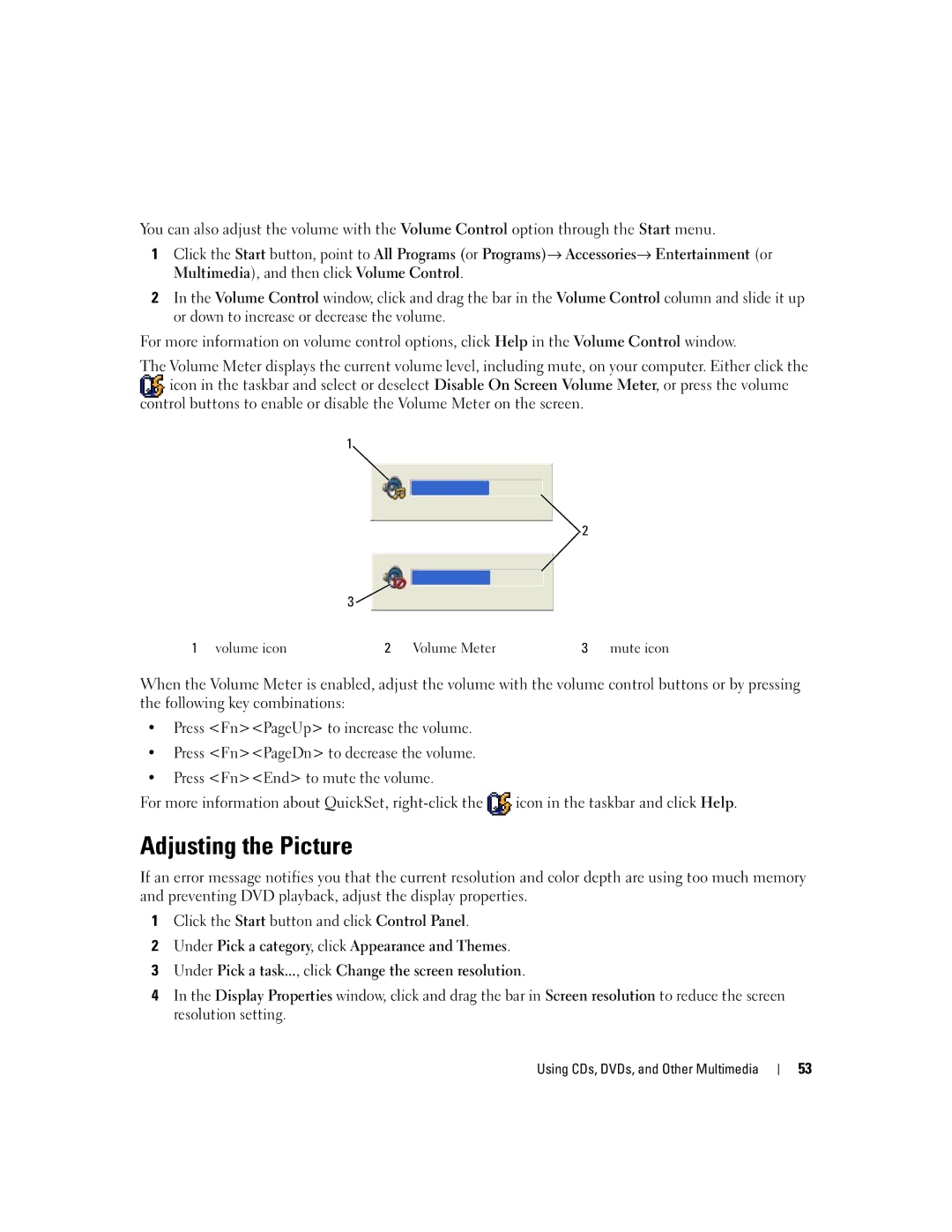 Dell PD598 owner manual Adjusting the Picture 