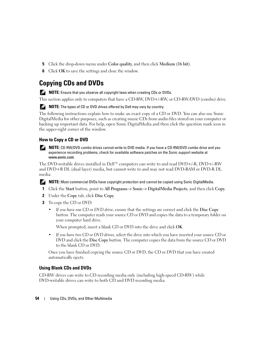 Dell PD598 owner manual Copying CDs and DVDs, How to Copy a CD or DVD, Using Blank CDs and DVDs 