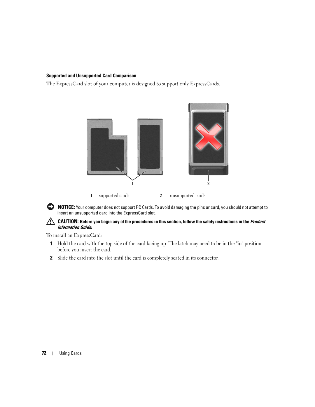 Dell PD598 owner manual Supported and Unsupported Card Comparison 