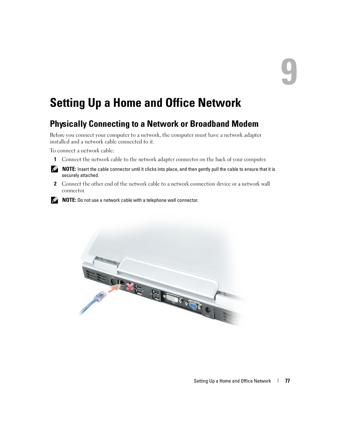 Dell PD598 owner manual Setting Up a Home and Office Network, Physically Connecting to a Network or Broadband Modem 