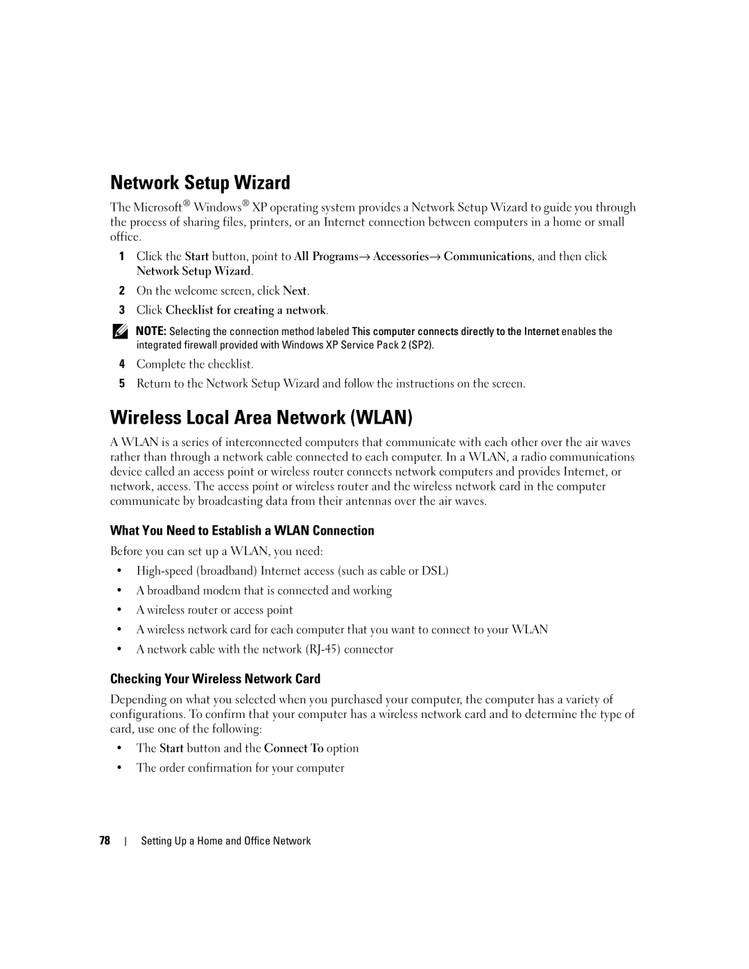 Dell PD598 Network Setup Wizard, Wireless Local Area Network Wlan, What You Need to Establish a Wlan Connection 