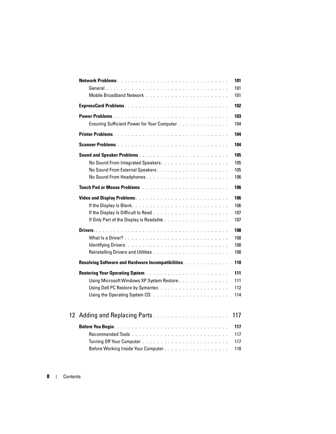 Dell PD598 owner manual 102, 103, Ensuring Sufficient Power for Your Computer 104, 105, 106, 107, 108, 111, 112, 114, 117 