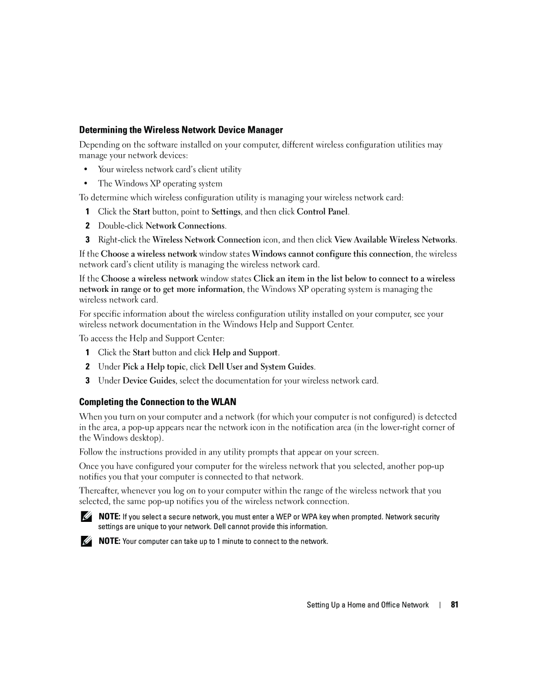 Dell PD598 owner manual Determining the Wireless Network Device Manager, Completing the Connection to the Wlan 