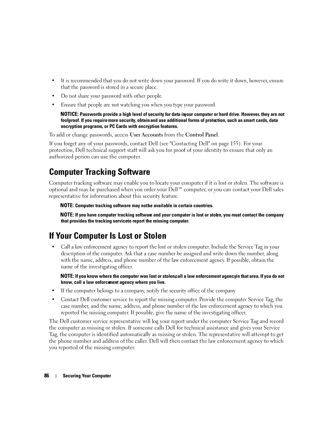 Dell PD598 owner manual Computer Tracking Software, If Your Computer Is Lost or Stolen 