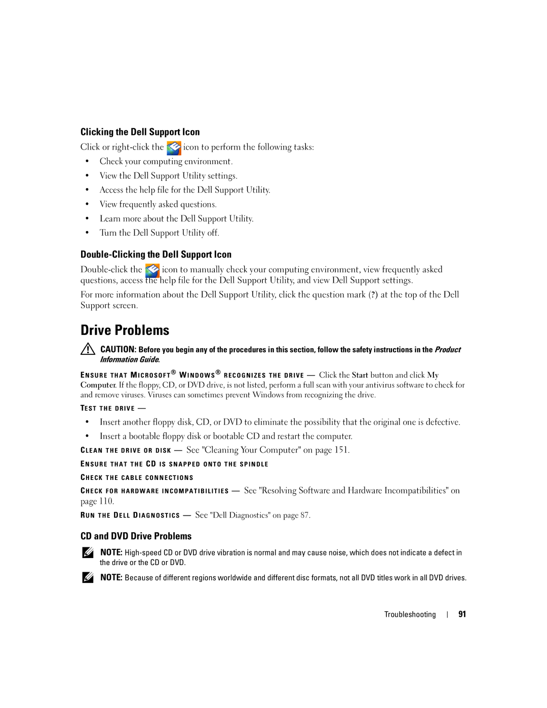 Dell PD598 owner manual Double-Clicking the Dell Support Icon, CD and DVD Drive Problems 