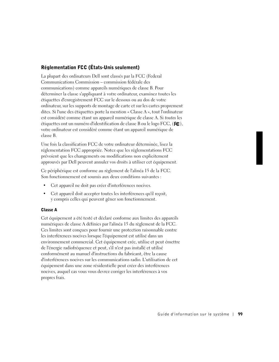 Dell PDX manual Réglementation FCC États-Unis seulement, Cet appareil ne doit pas créer dinterférences nocives 