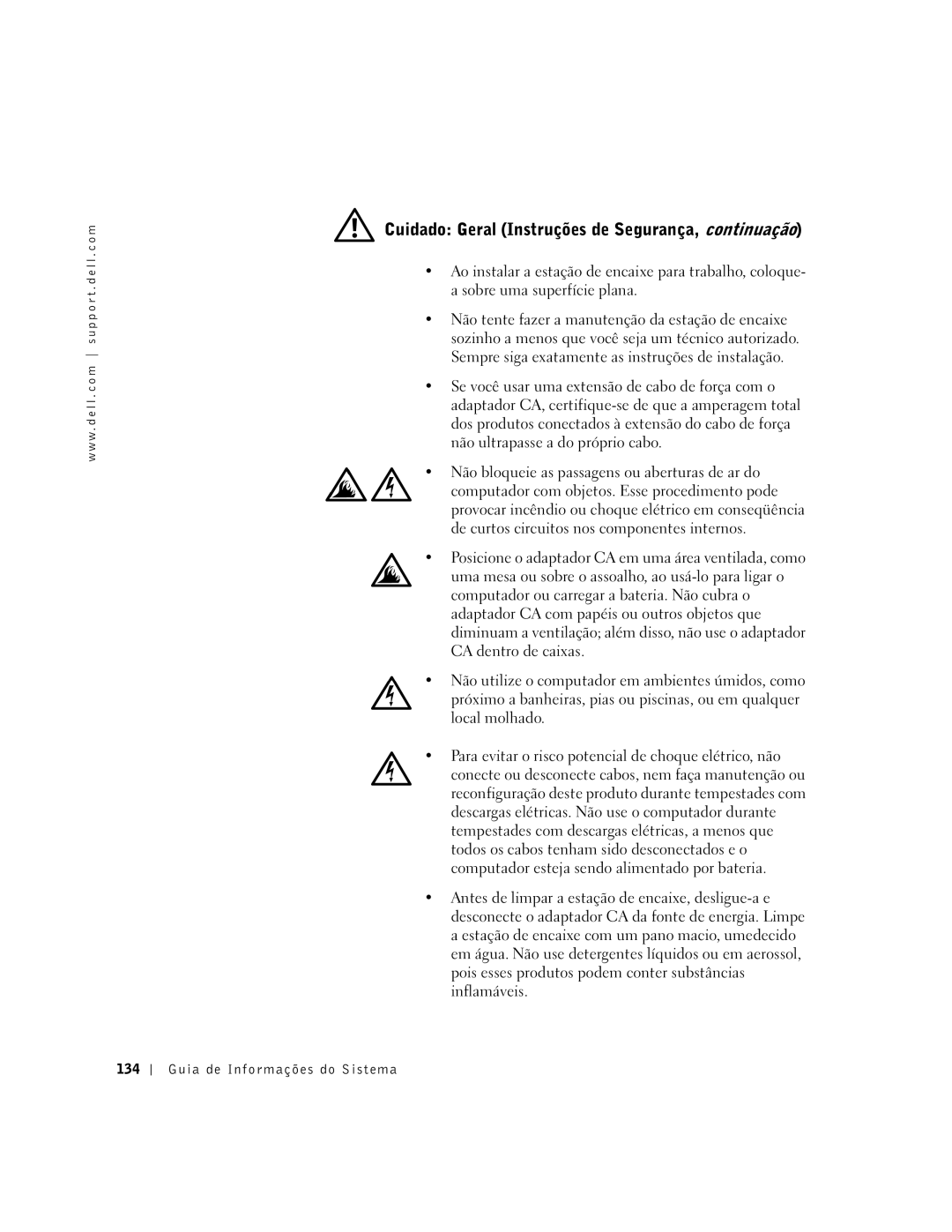 Dell PDX manual Cuidado Geral Instruções de Segurança, continuação 