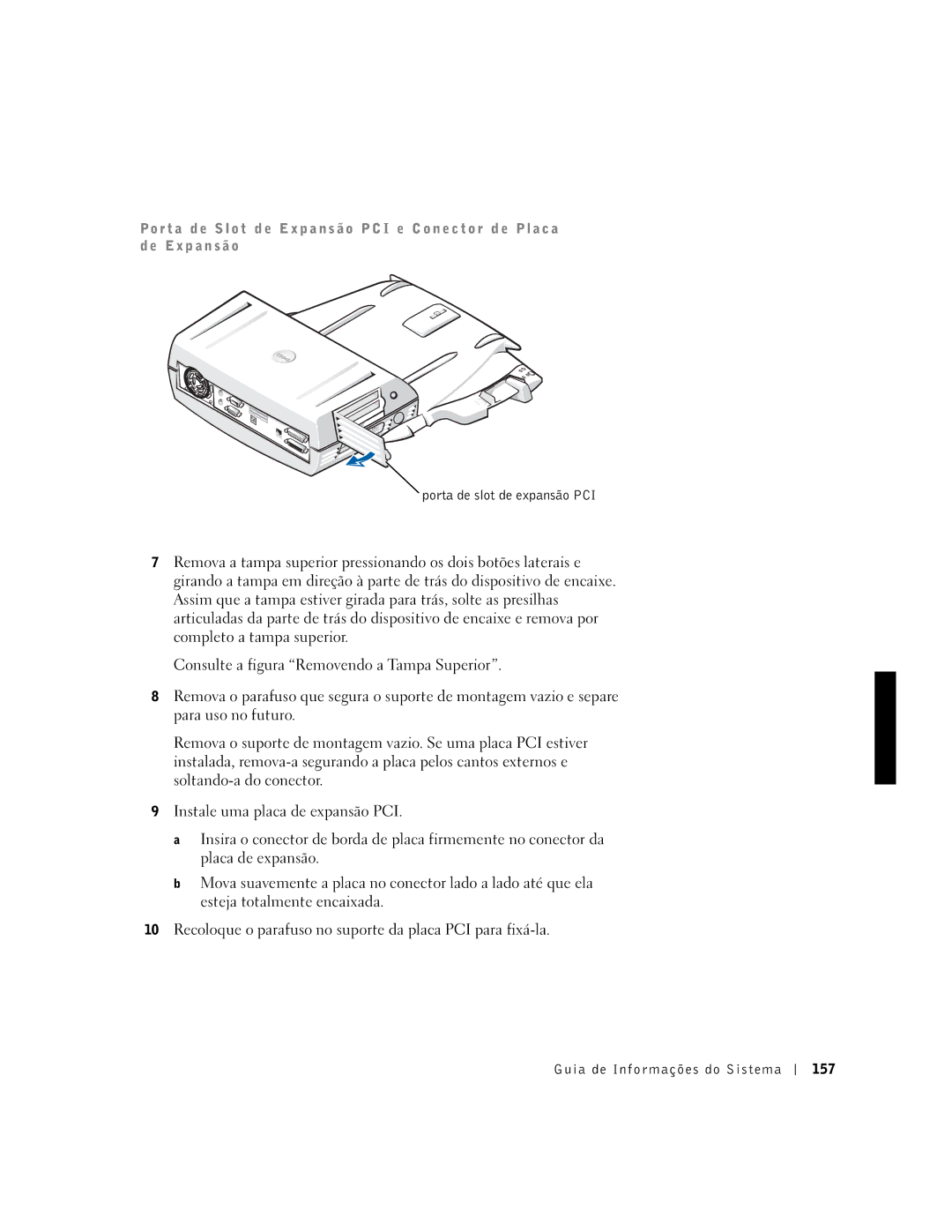 Dell PDX manual Porta de slot de expansão PCI 