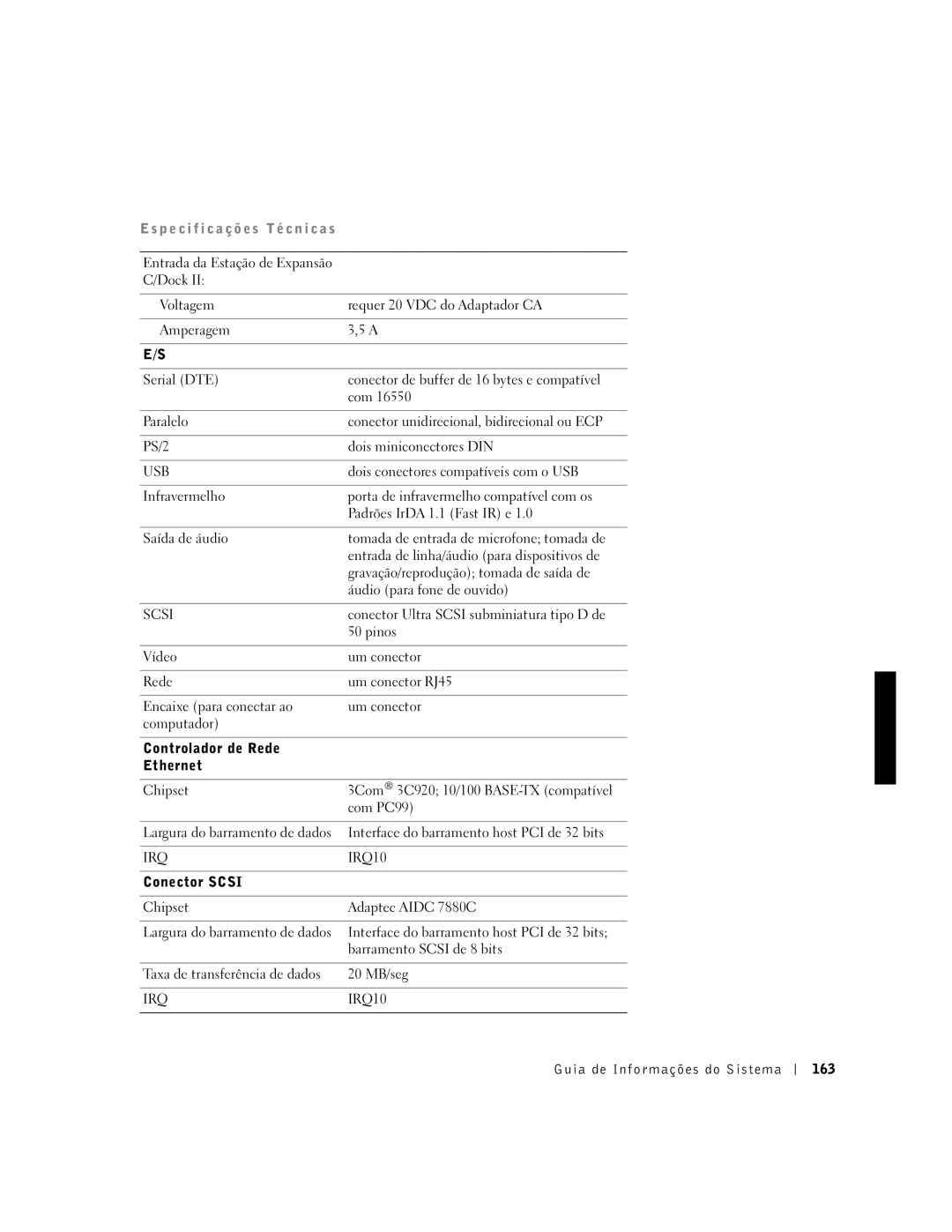 Dell PDX manual Guia de Informações do Sistema 163 