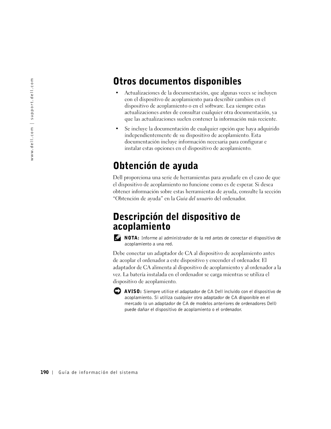 Dell PDX manual Otros documentos disponibles, Obtención de ayuda, Descripción del dispositivo de acoplamiento 