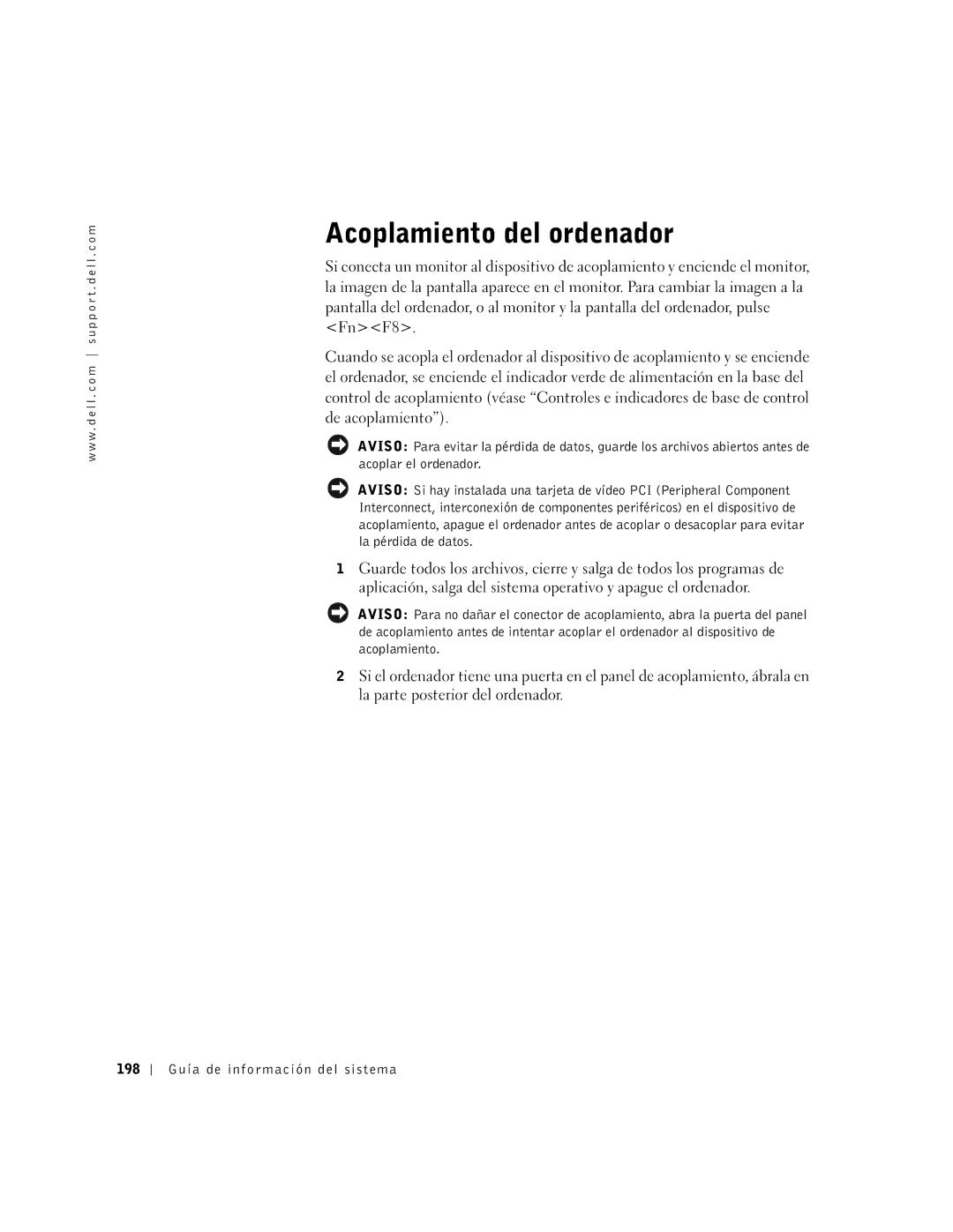 Dell PDX manual Acoplamiento del ordenador 