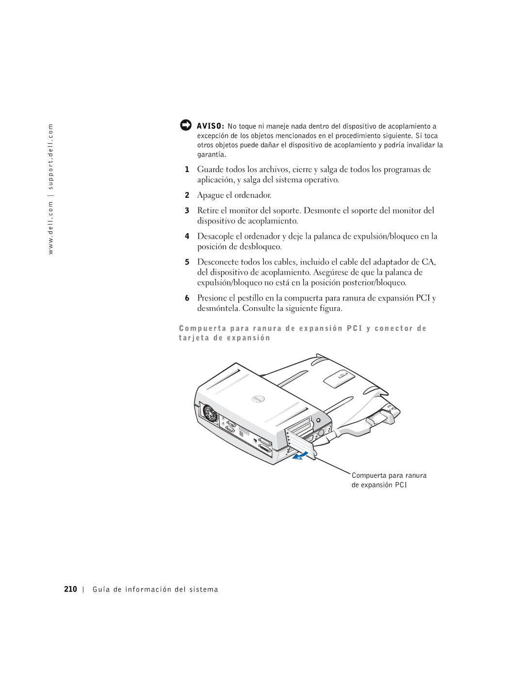 Dell PDX manual Compuerta para ranura de expansión PCI 