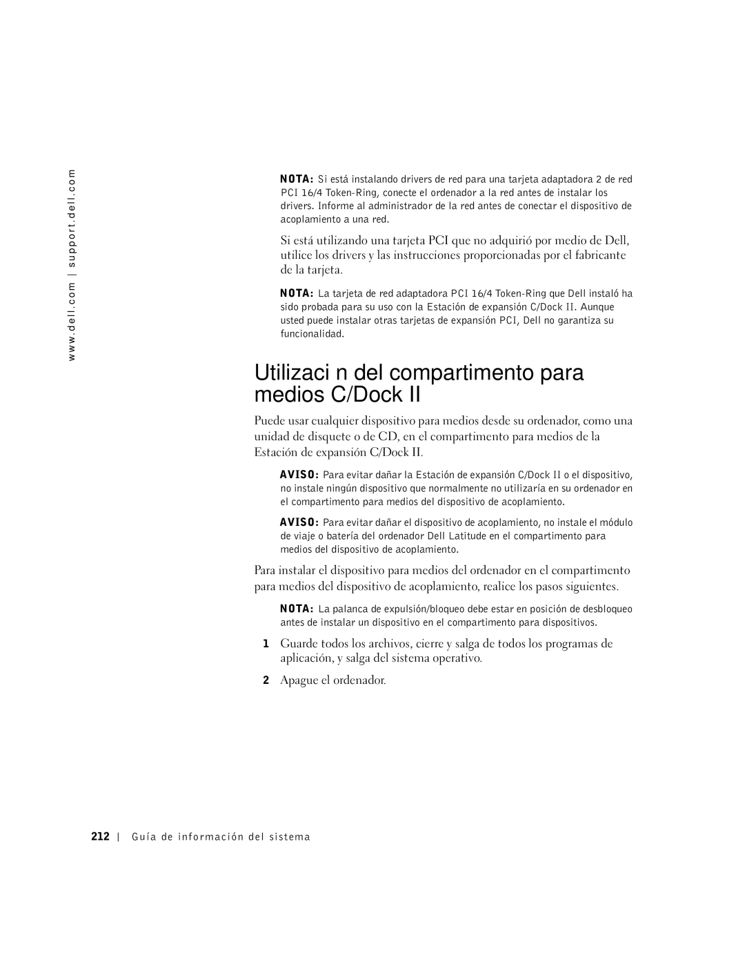 Dell PDX manual Utilización del compartimento para medios C/Dock 