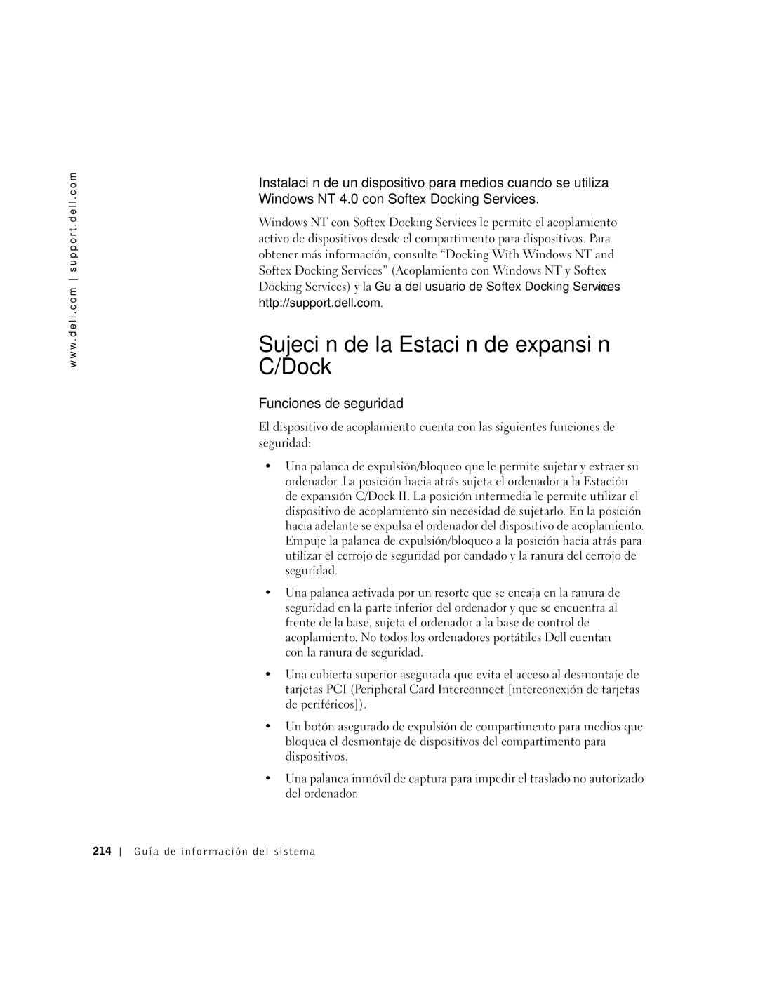 Dell PDX manual Sujeción de la Estación de expansión C/Dock, Funciones de seguridad 