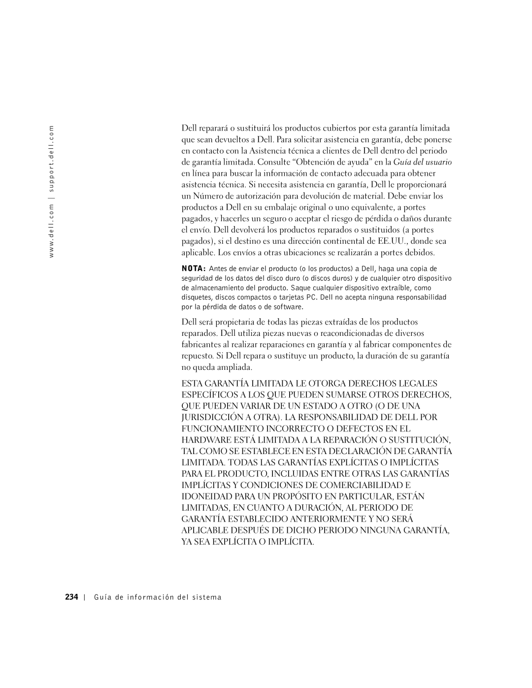 Dell PDX manual 234 Guía de información del sistema 