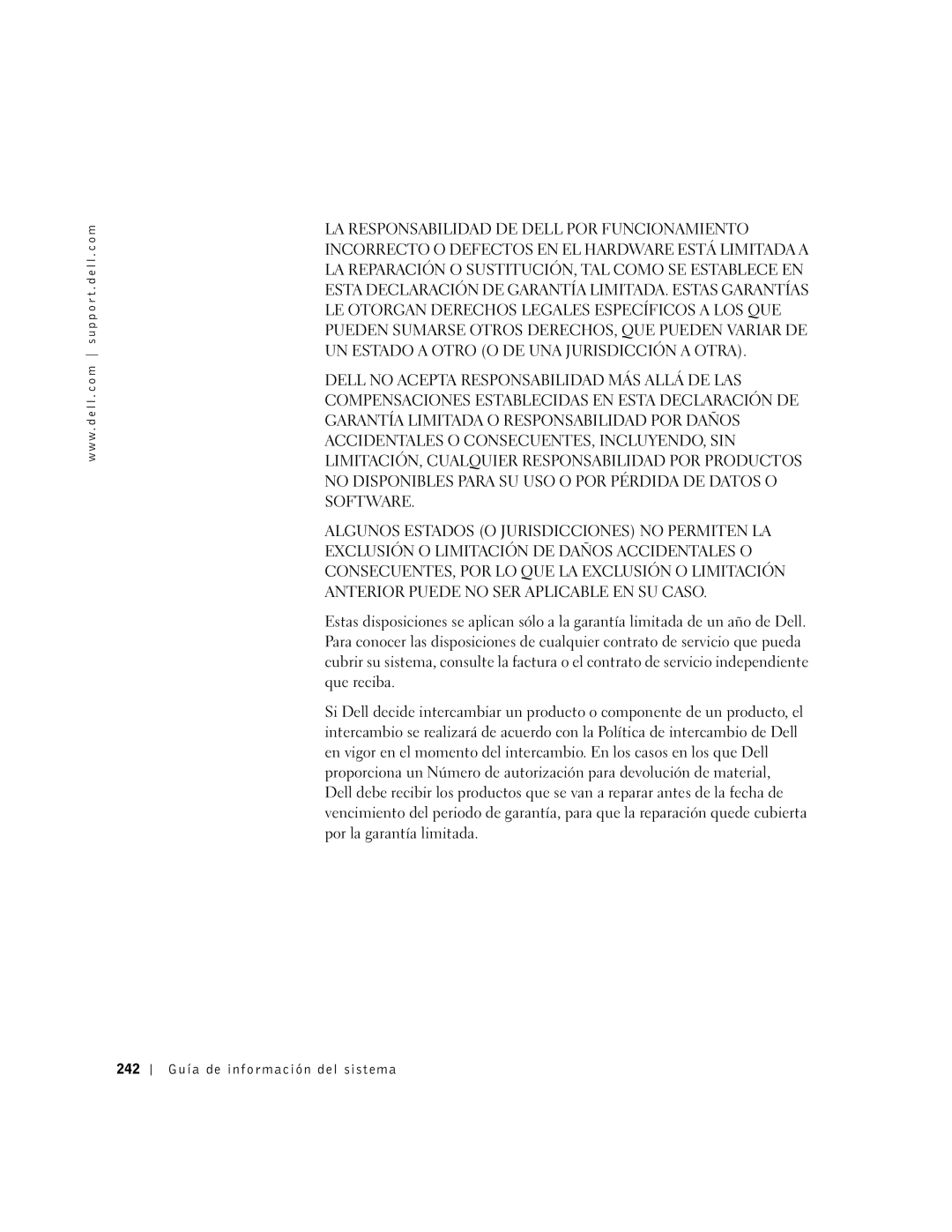 Dell PDX manual 242 Guía de información del sistema 