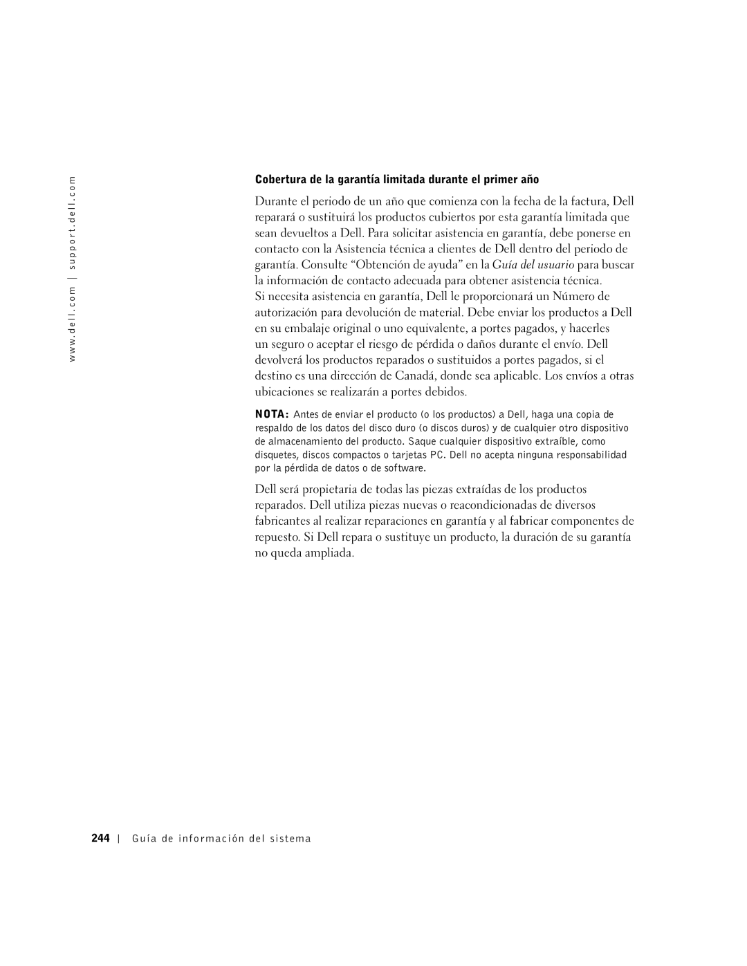 Dell PDX manual 244 Guía de información del sistema 