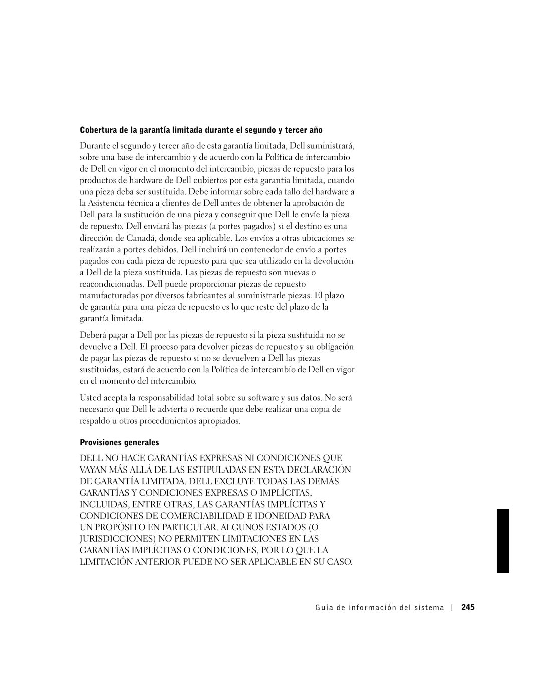 Dell PDX manual Guía de información del sistema 245 