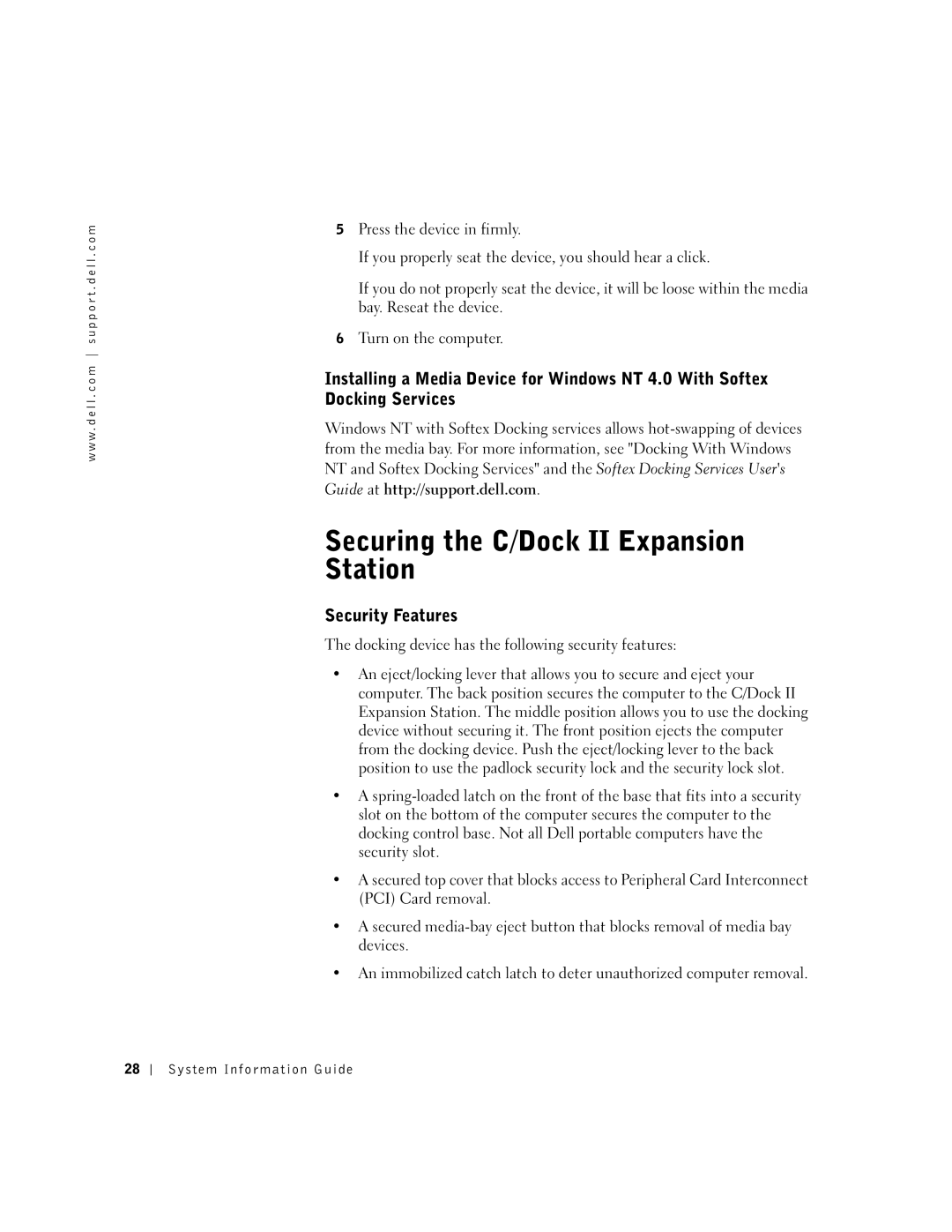 Dell PDX manual Securing the C/Dock II Expansion Station, Security Features 