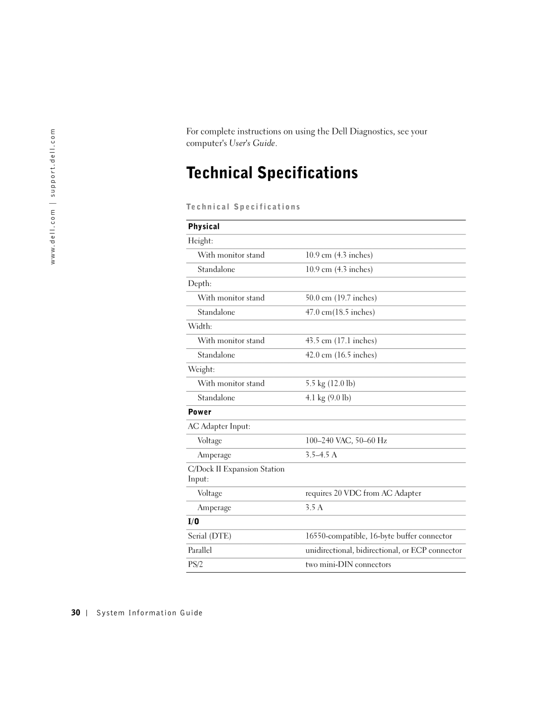 Dell PDX manual Technical Specifications, Te c h n i c a l Specification s 