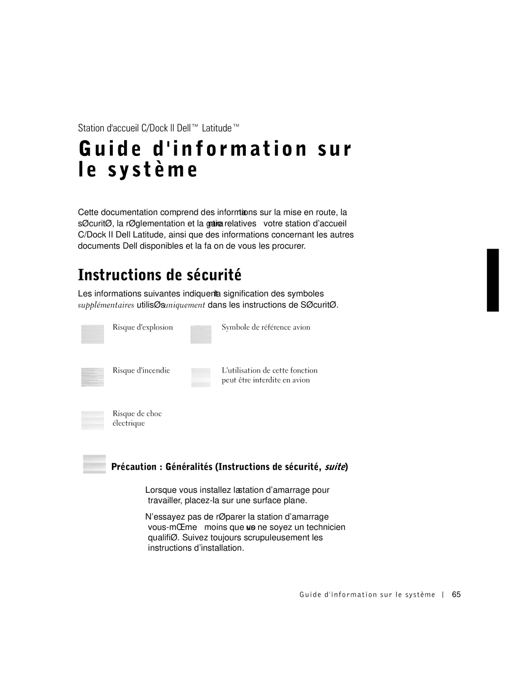 Dell PDX manual Précaution Généralités Instructions de sécurité, suite 