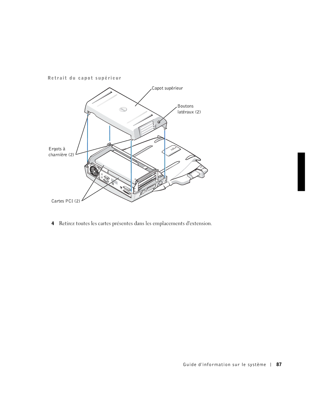 Dell PDX manual Re t r a i t d u c a p o t s u p é r i e u r 