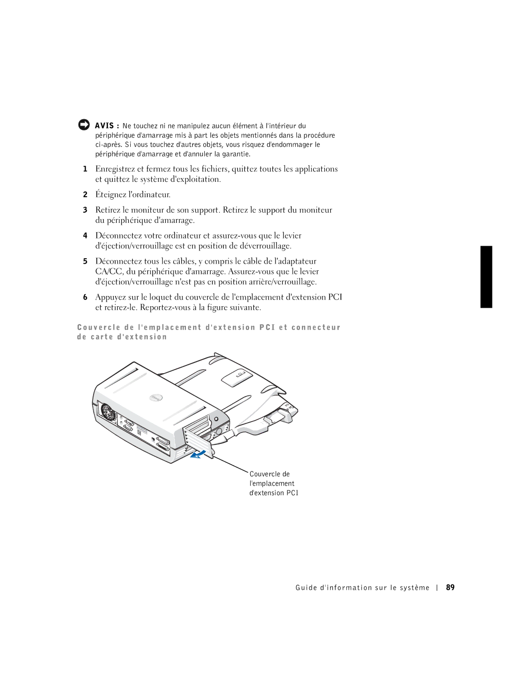 Dell PDX manual Couvercle de lemplacement dextension PCI 