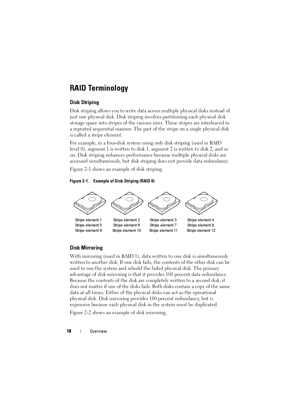 Dell (PERC) S100, PERC S300 manual RAID Terminology, Disk Striping, Disk Mirroring 