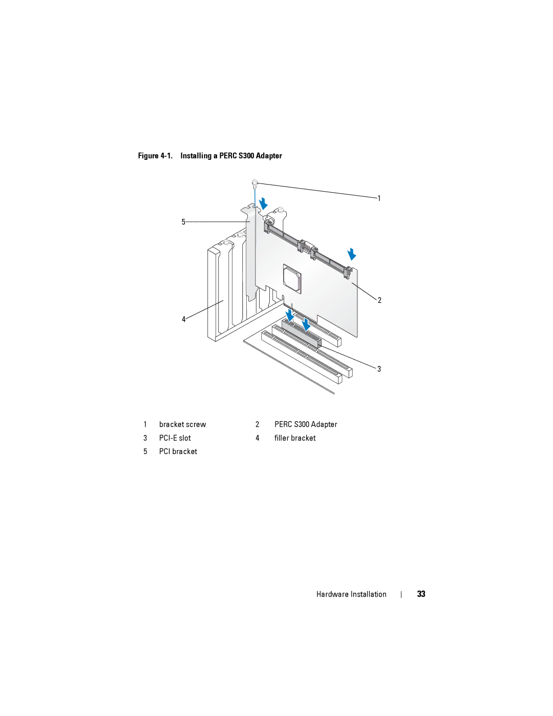 Dell PERC S300, (PERC) S100 manual Installing a Perc S300 Adapter 