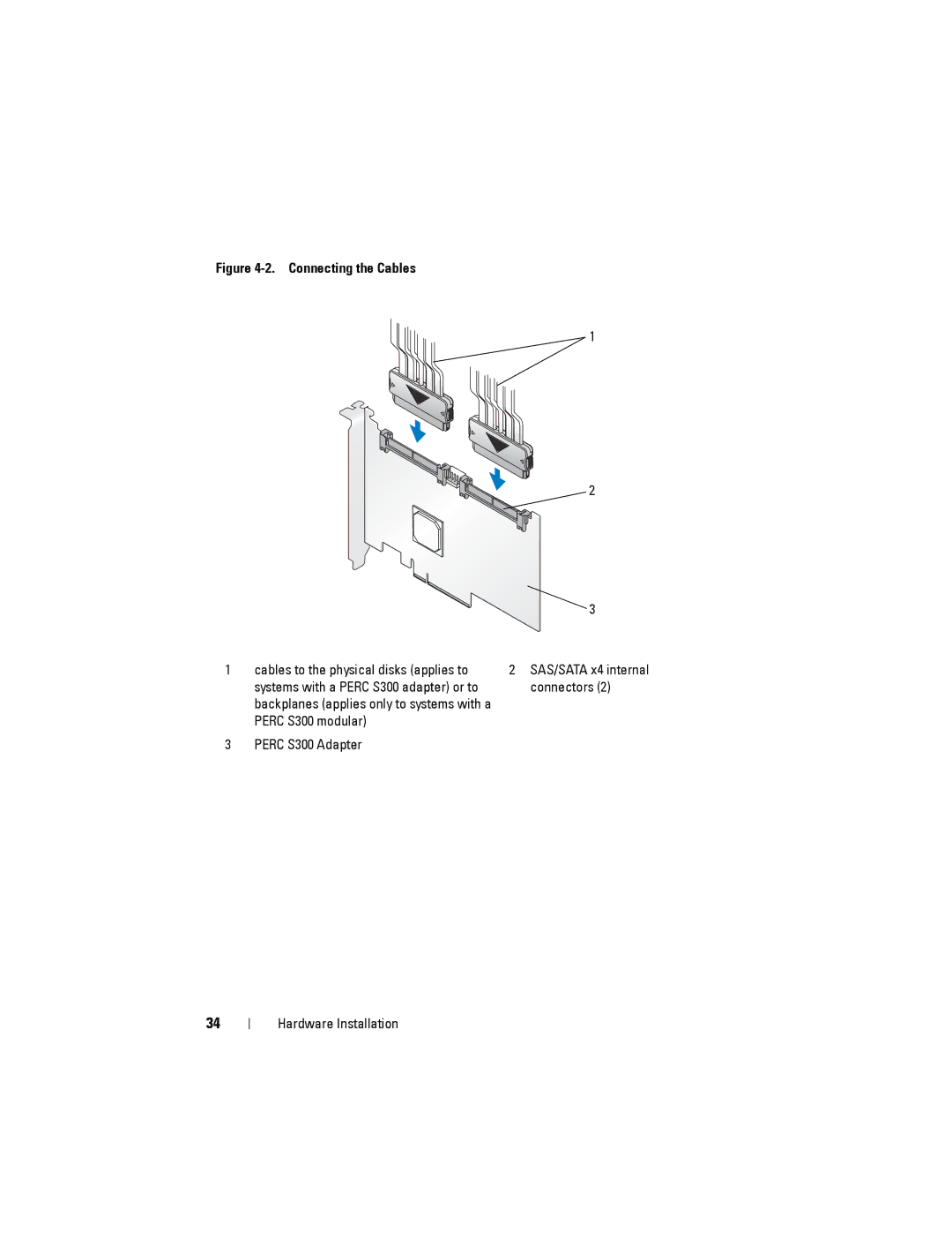 Dell (PERC) S100, PERC S300 manual Connecting the Cables 