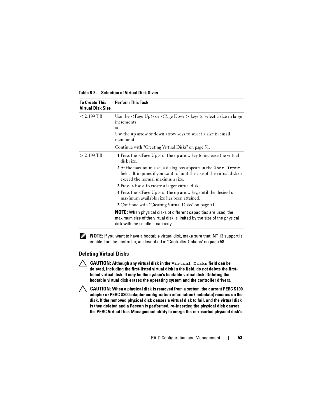 Dell PERC S300, (PERC) S100 manual Deleting Virtual Disks 