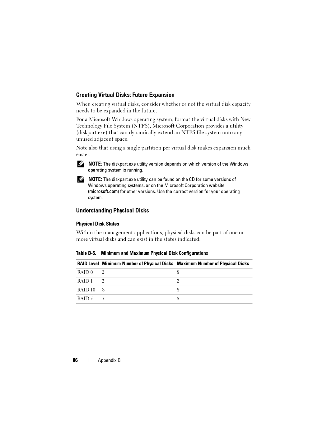 Dell (PERC) S100, PERC S300 Creating Virtual Disks Future Expansion, Understanding Physical Disks, Physical Disk States 