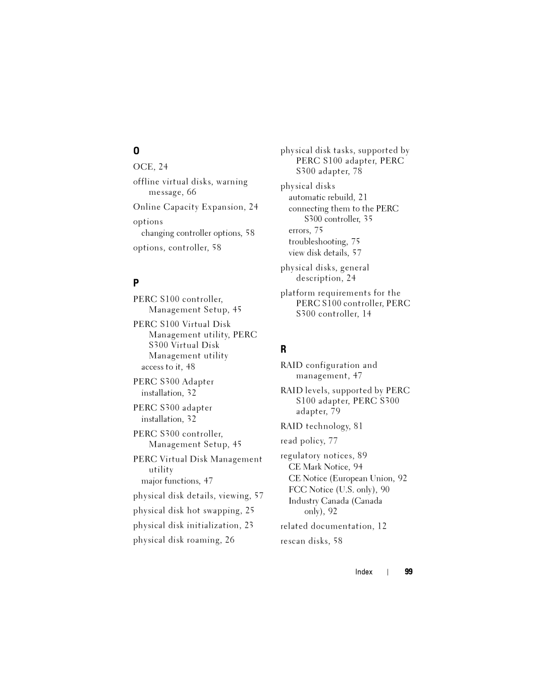 Dell PERC S300, (PERC) S100 manual Index 