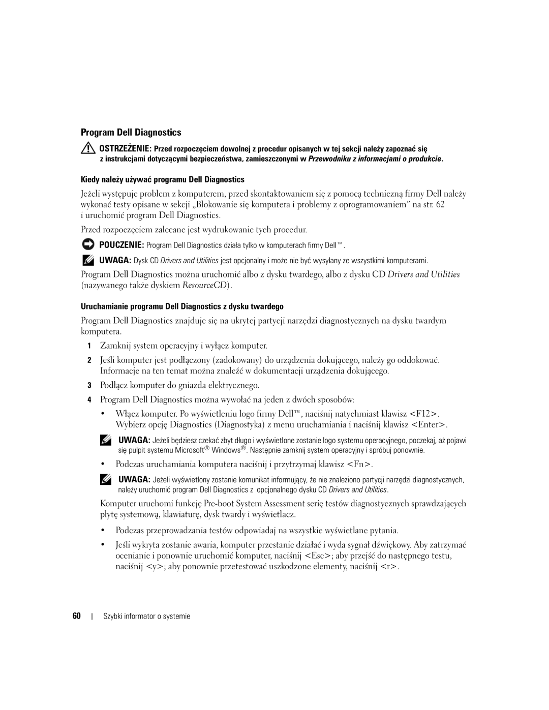 Dell PH331 manual Program Dell Diagnostics, Kiedy należy używać programu Dell Diagnostics 