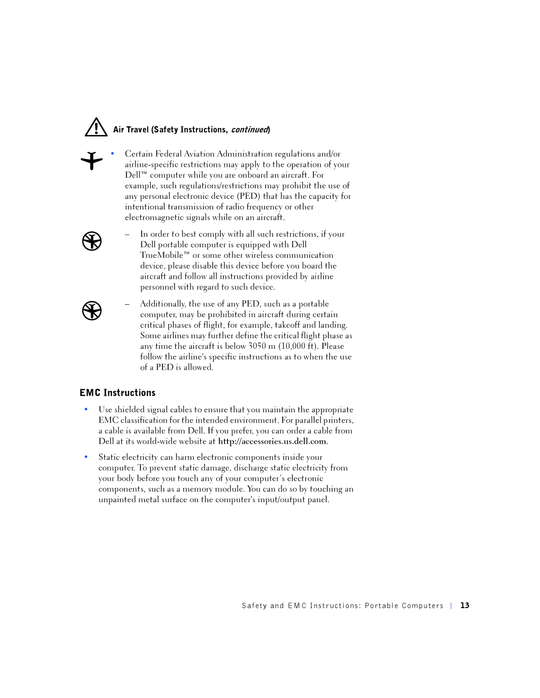 Dell PP01L manual EMC Instructions, Air Travel Safety Instructions 