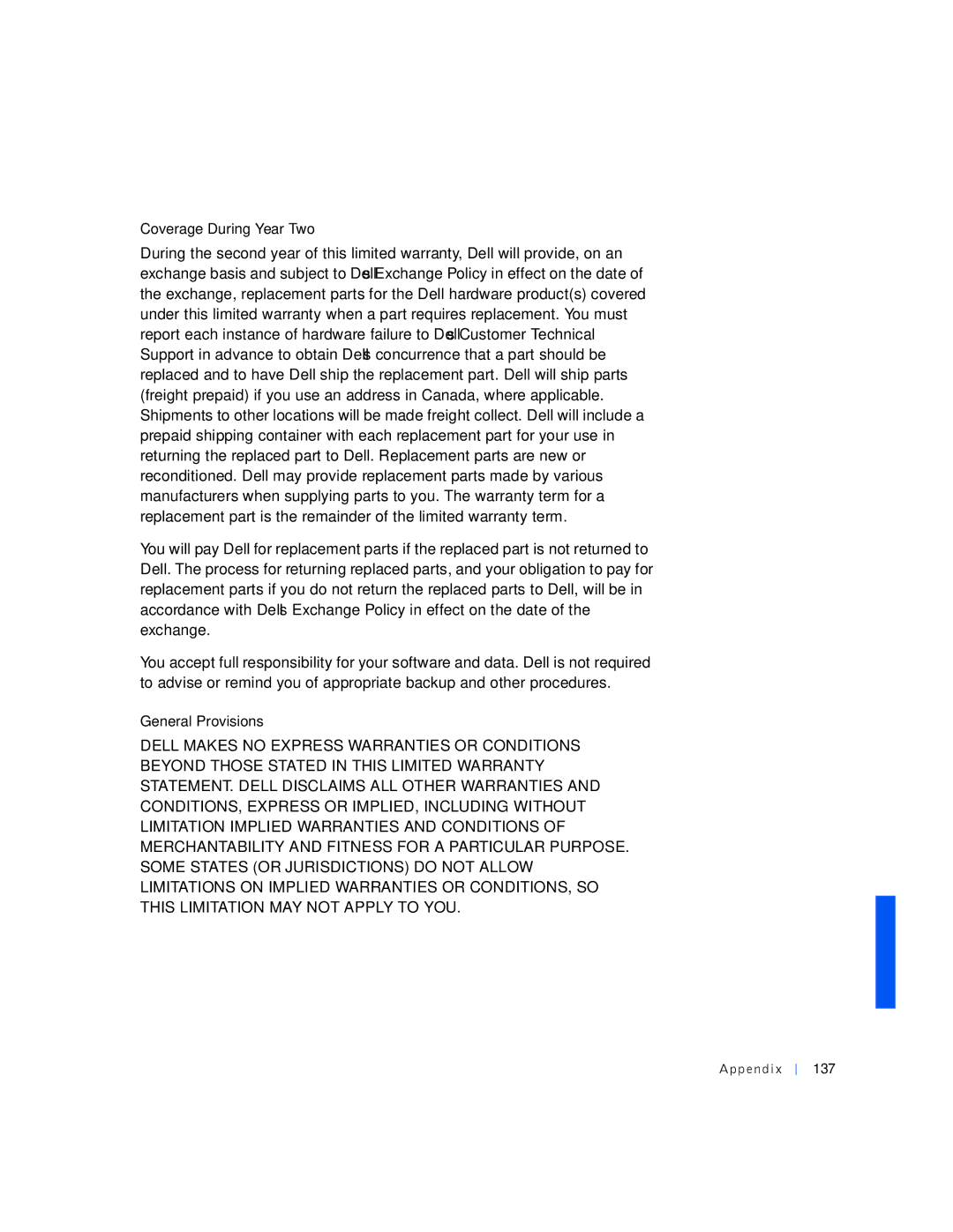 Dell PP01L manual Coverage During Year Two, Ppe ndix 137 