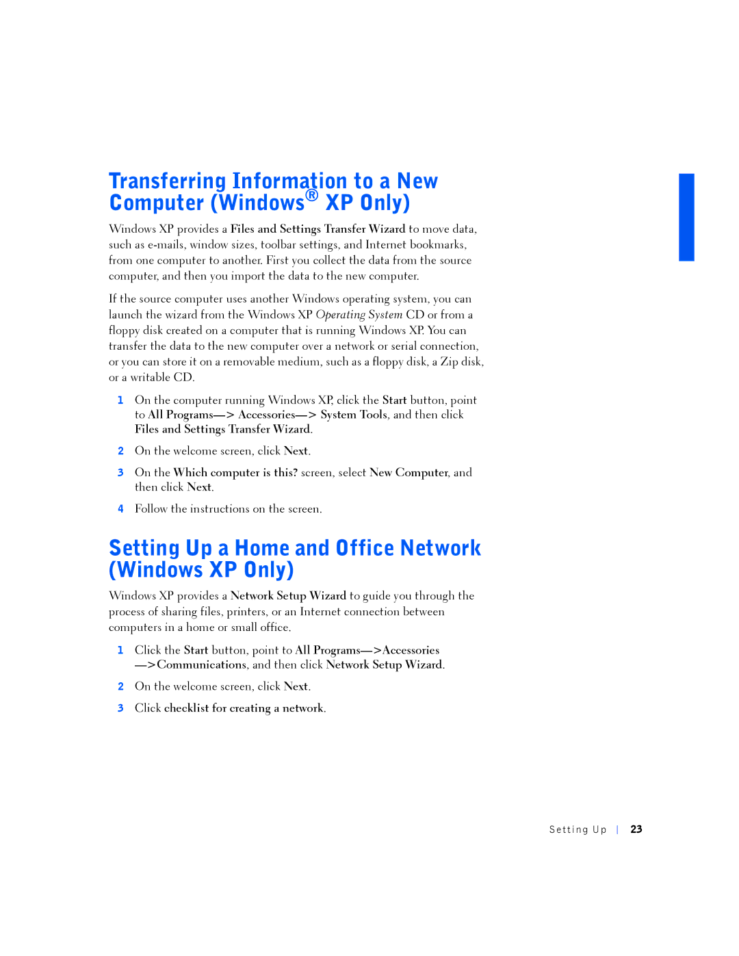 Dell PP01L manual Transferring Information to a New Computer Windows XP Only 