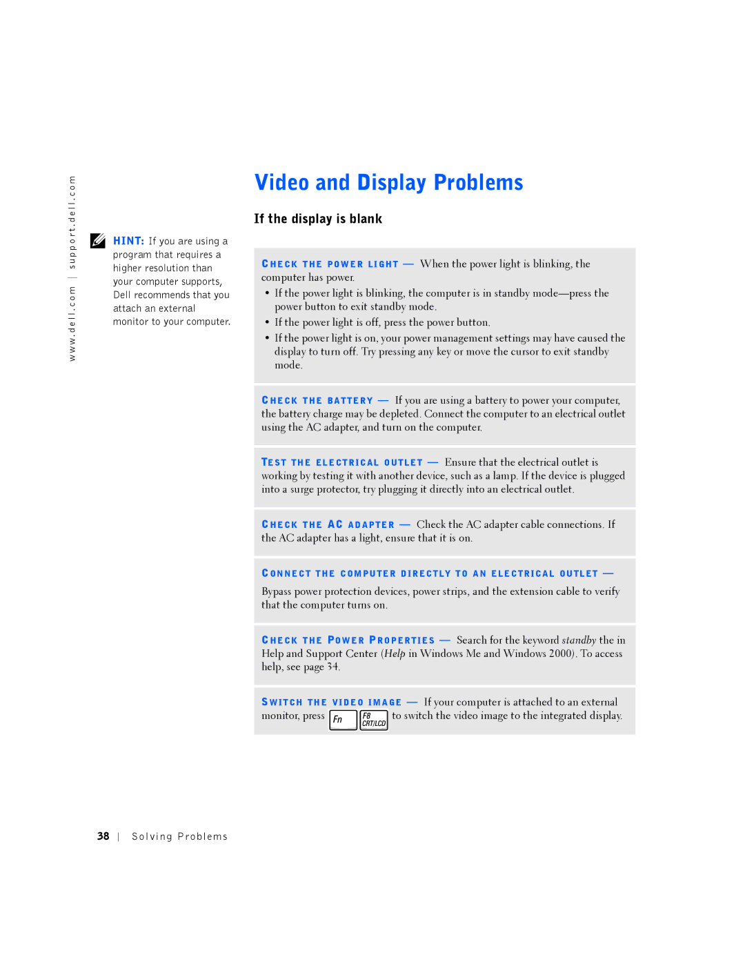 Dell PP01L manual Video and Display Problems, If the display is blank 