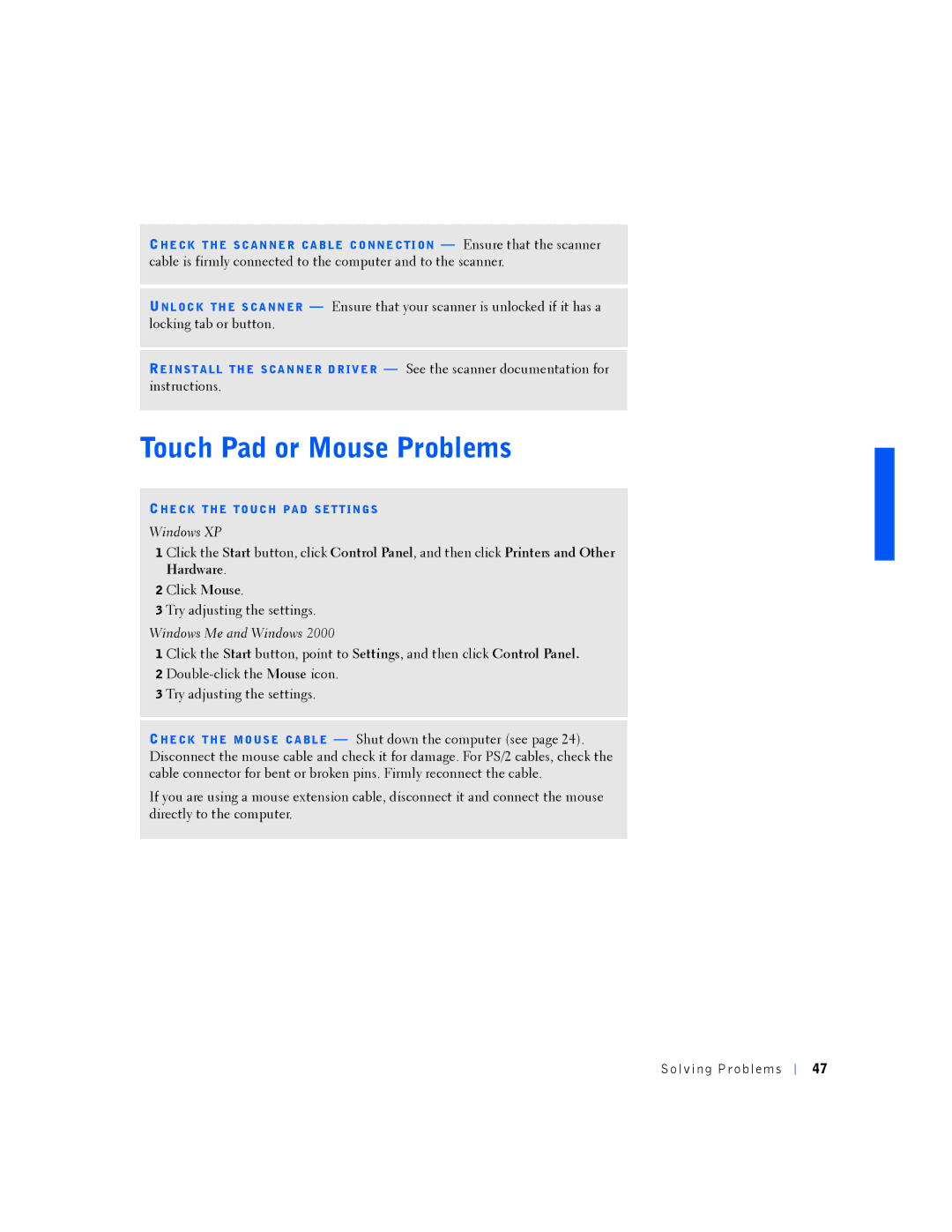 Dell PP01L manual Touch Pad or Mouse Problems, Windows Me and Windows 