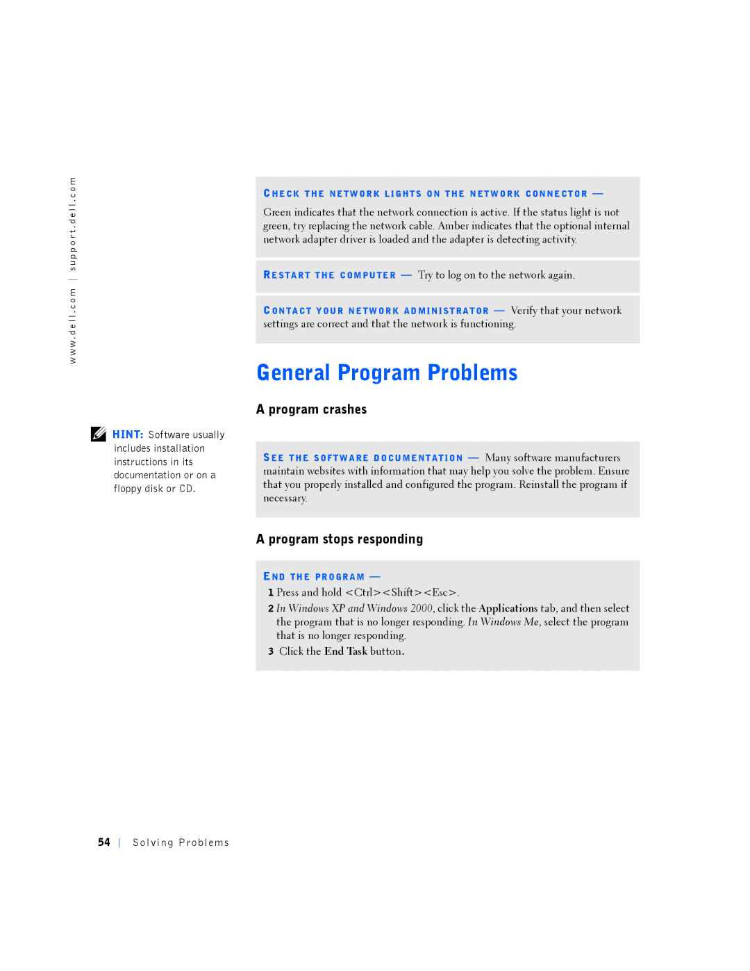 Dell PP01L manual General Program Problems, Program crashes, Program stops responding 