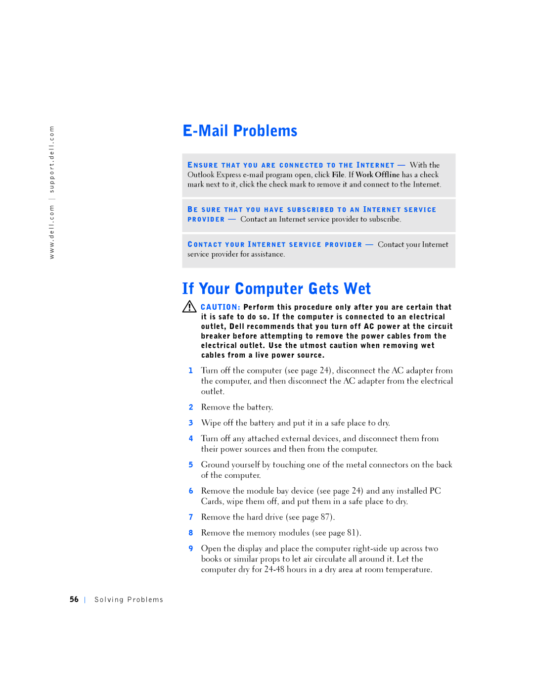 Dell PP01L manual Mail Problems, If Your Computer Gets Wet 