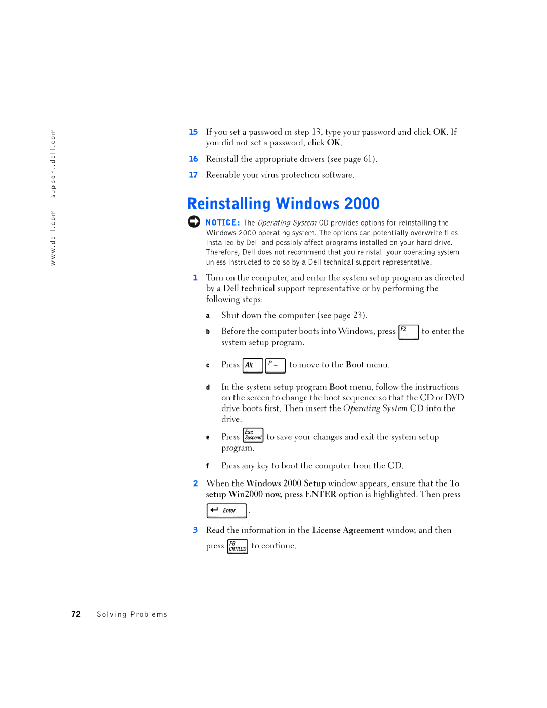 Dell PP01L manual Reinstalling Windows 