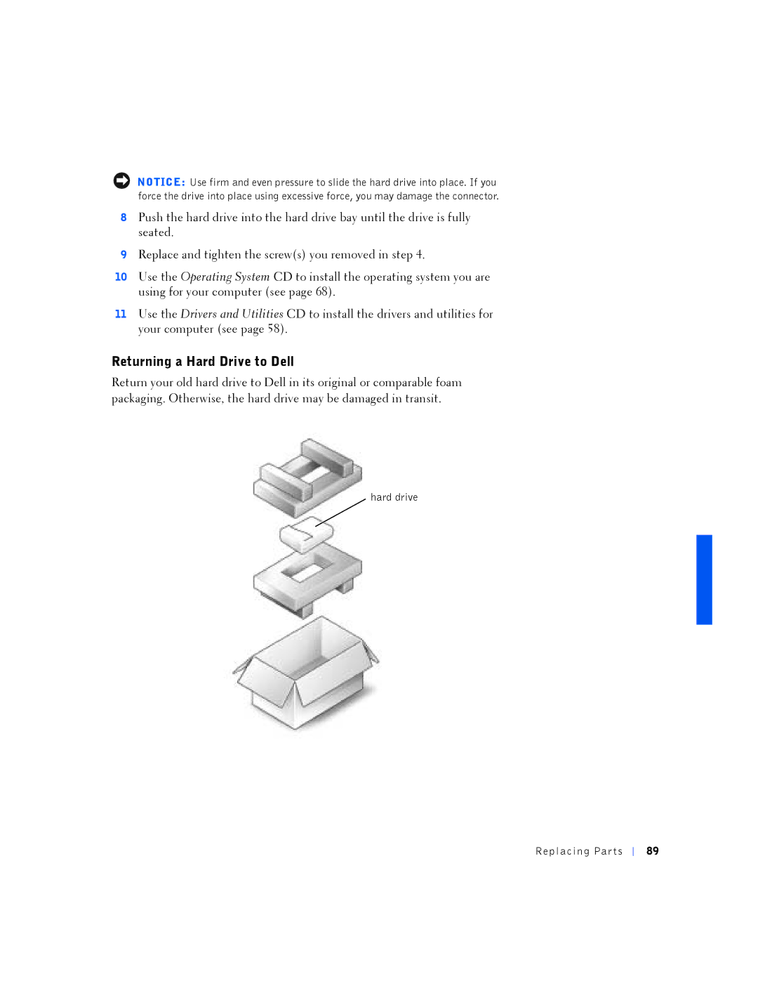 Dell PP01L manual Returning a Hard Drive to Dell, Hard drive Re placing Par ts 