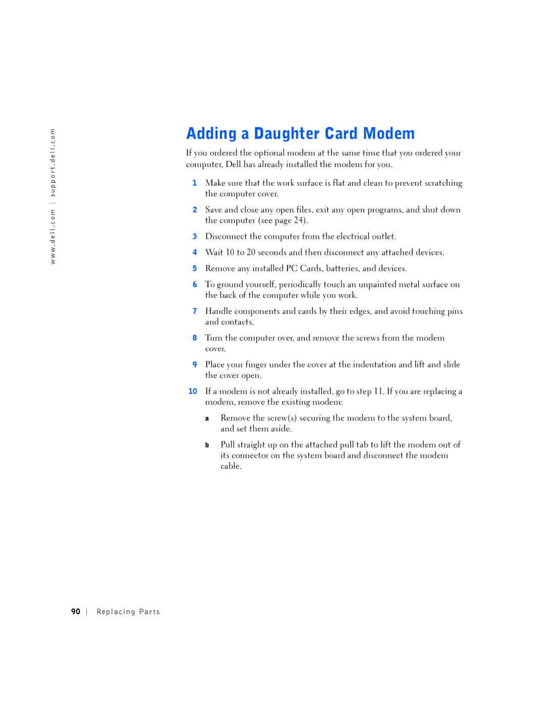 Dell PP01L manual Adding a Daughter Card Modem 