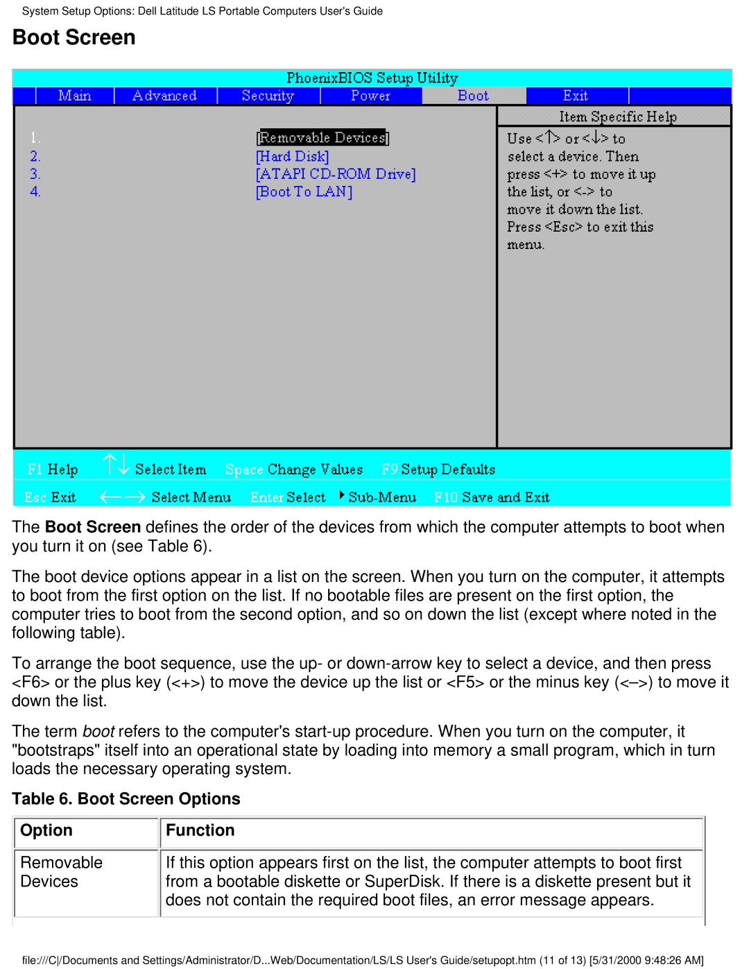 Dell PP01S technical specifications Boot Screen 