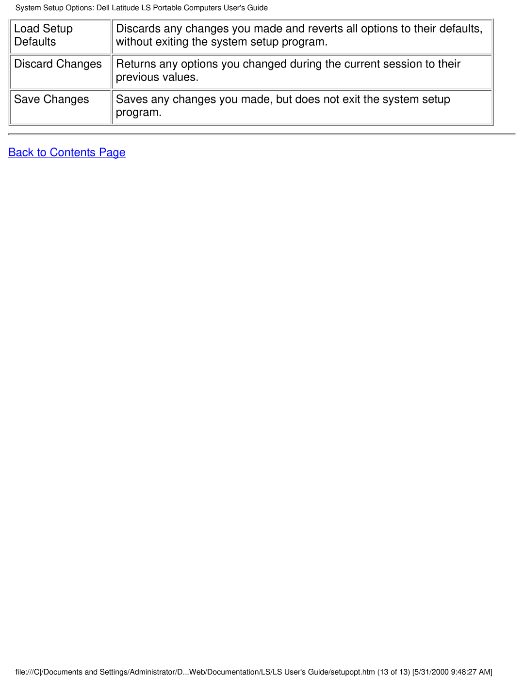 Dell PP01S technical specifications Load Setup 