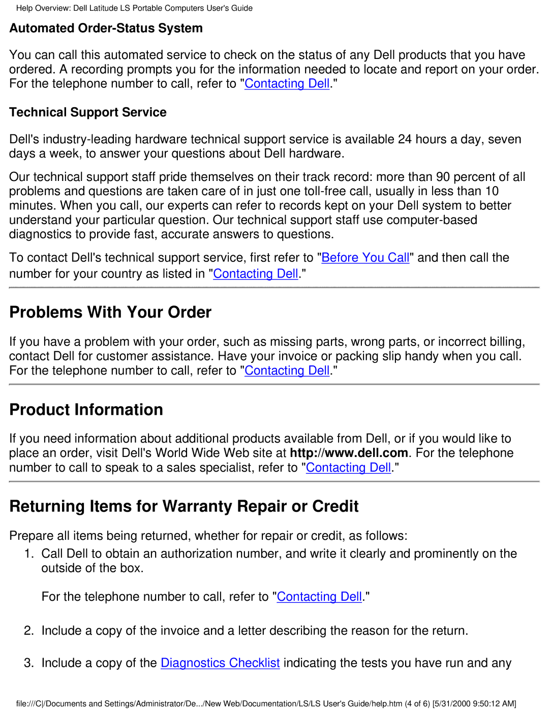 Dell PP01S technical specifications Problems With Your Order, Automated Order-Status System 